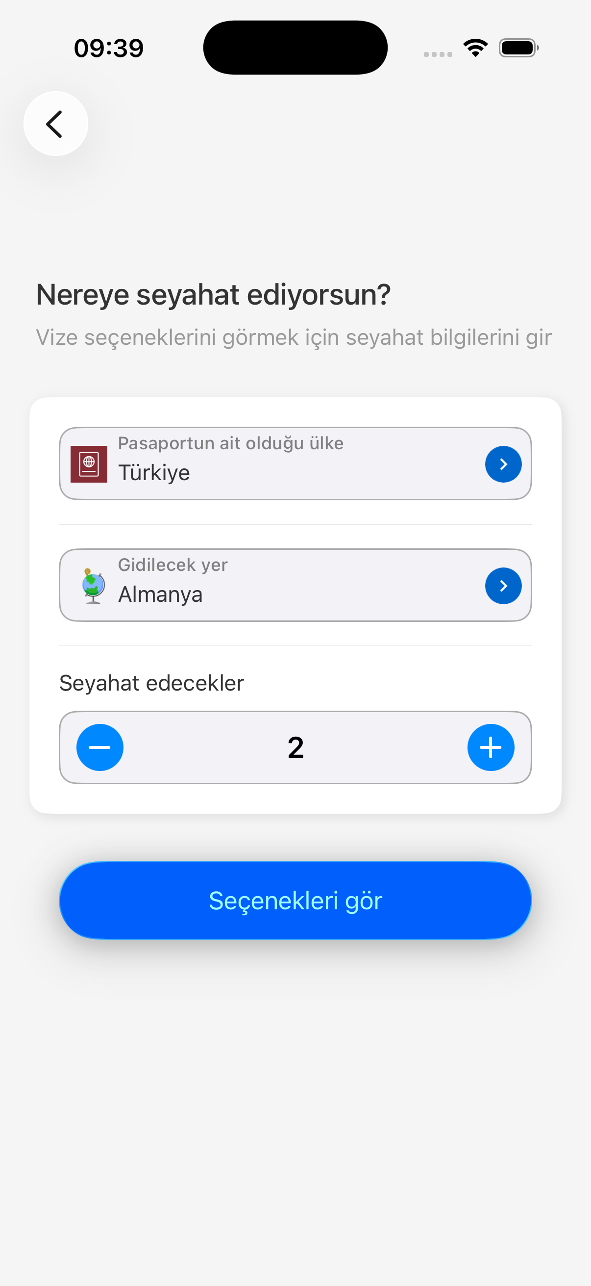 iziViza uygulama ekranı 1